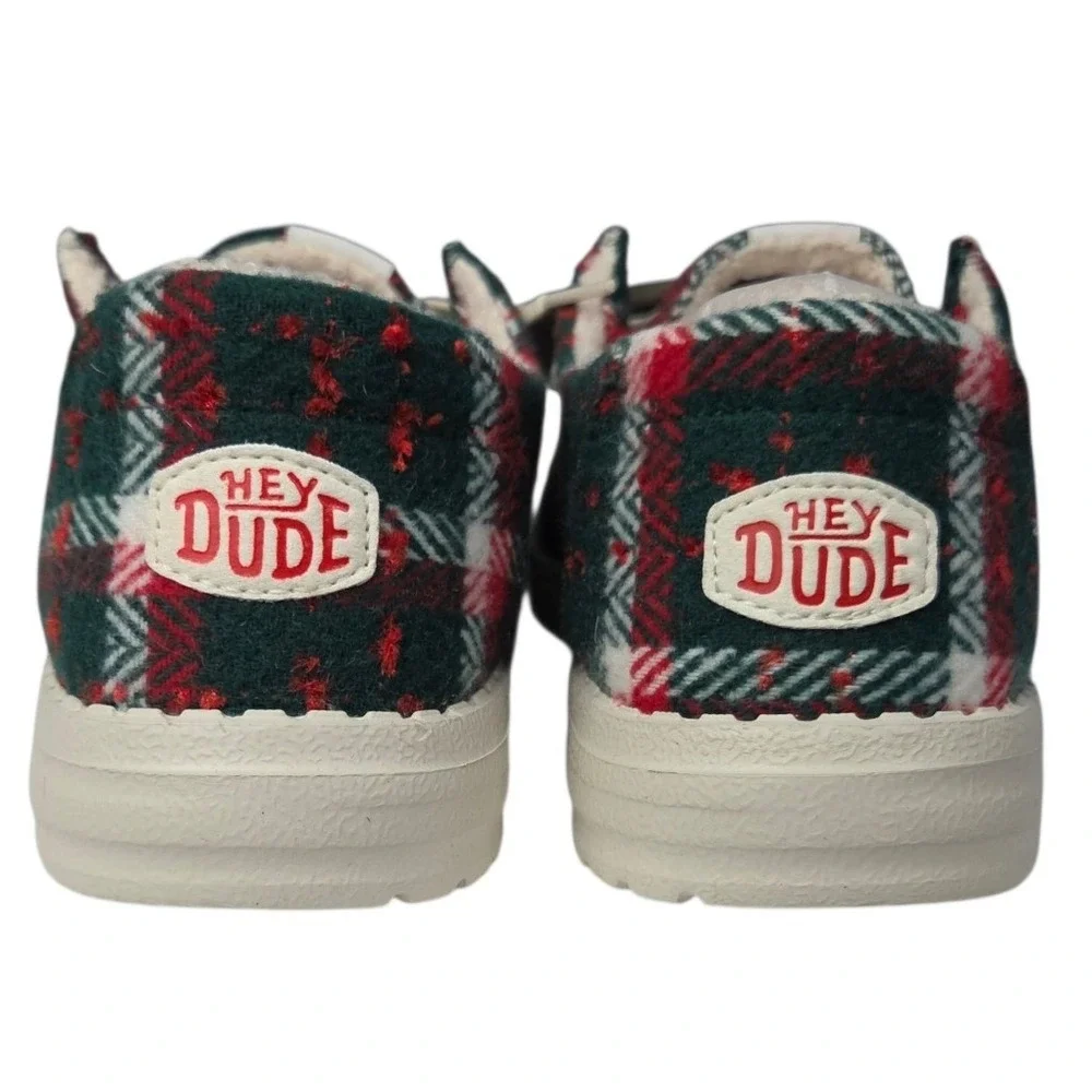 Hey Dude Wendy Plaid Loafers Womens 9 Red Green Cozy Christmas Slip On Shoes New